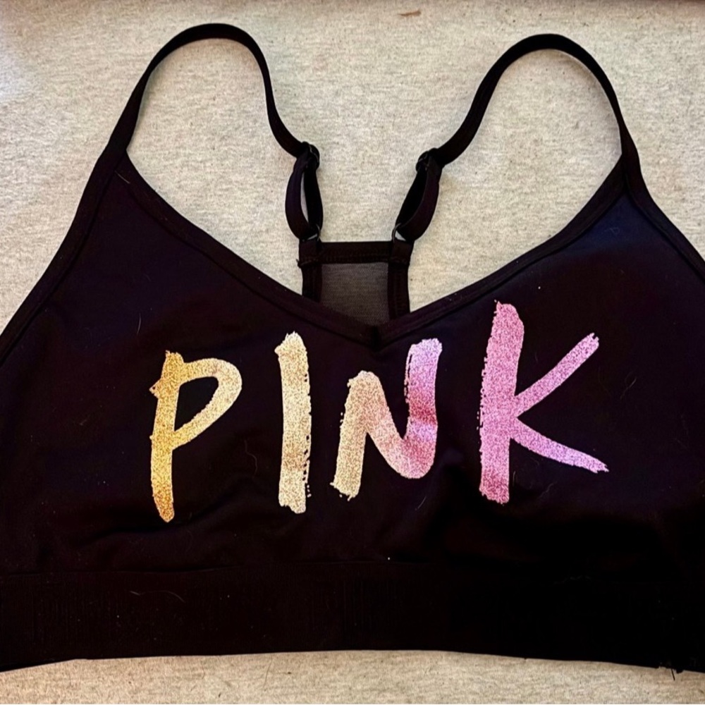 PINK Victoria's Secret Black Sports Bra with Colorful Logo